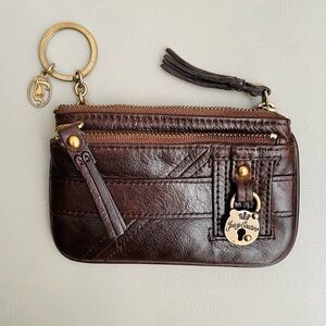 Vintage Y2K Juicy Couture Coin Pouch Medium Brown Leather with Brass Accents